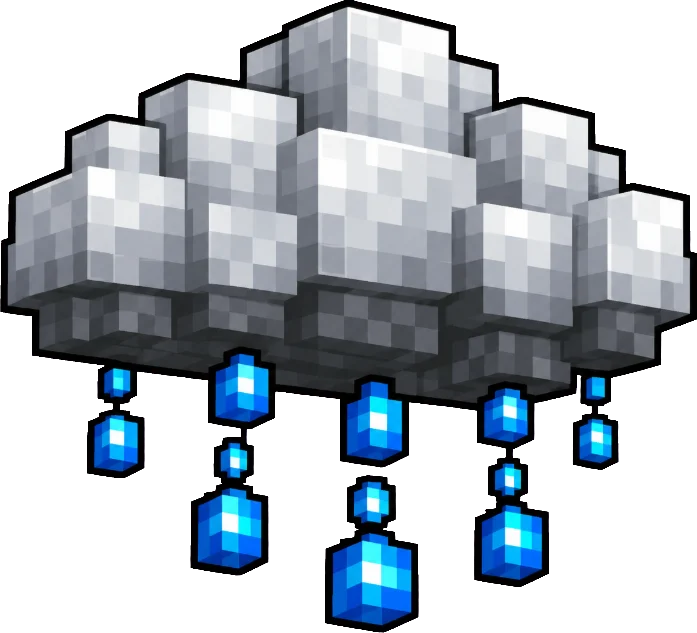 A blocky rain cloud dropping clean water